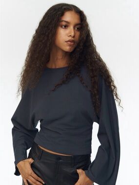 H&M Long Sleeve Batwing Top in Charcoal Gray